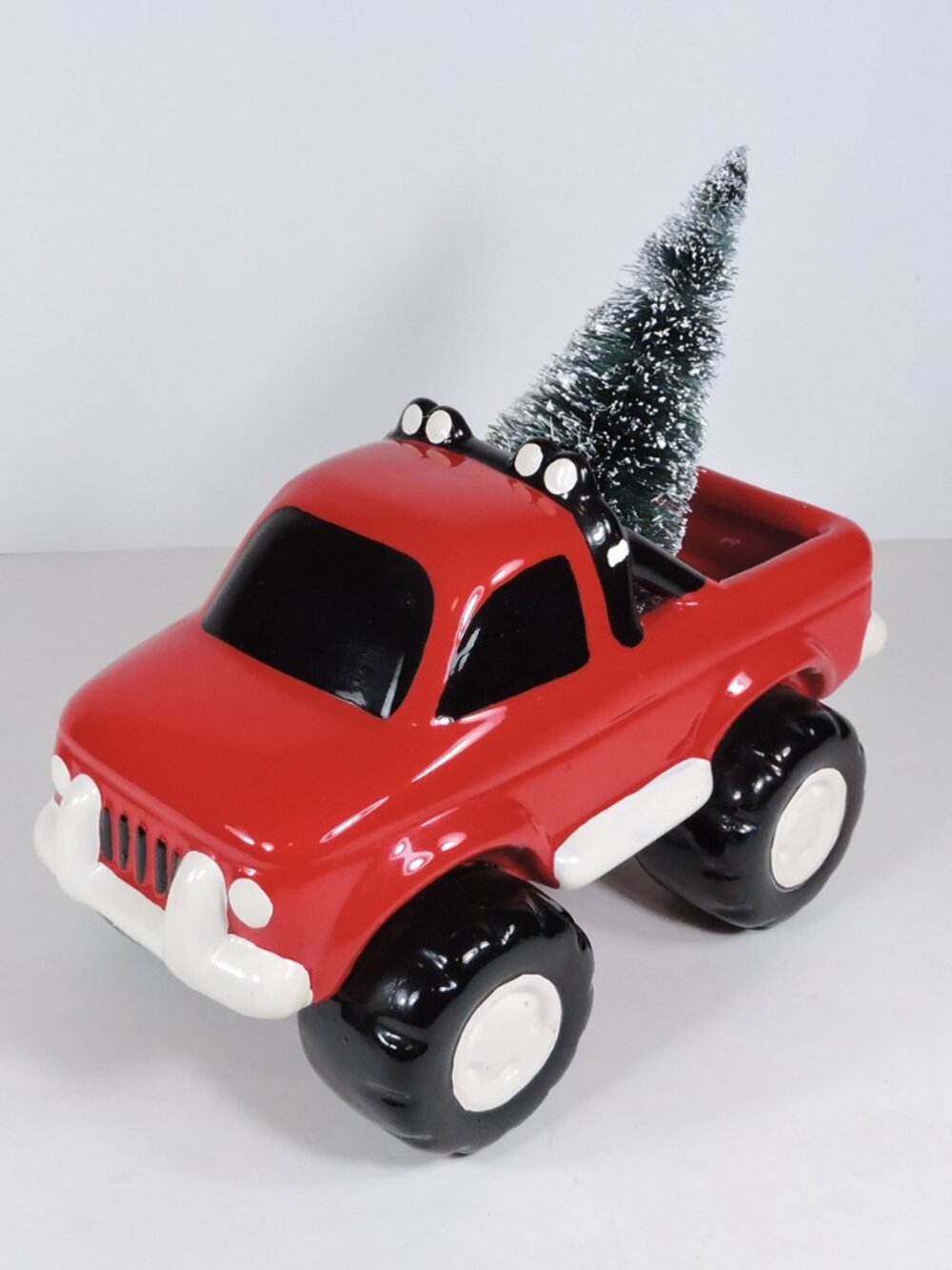 Hand-Glazed Ceramic Red Truck With Christmas Tree Added Decor